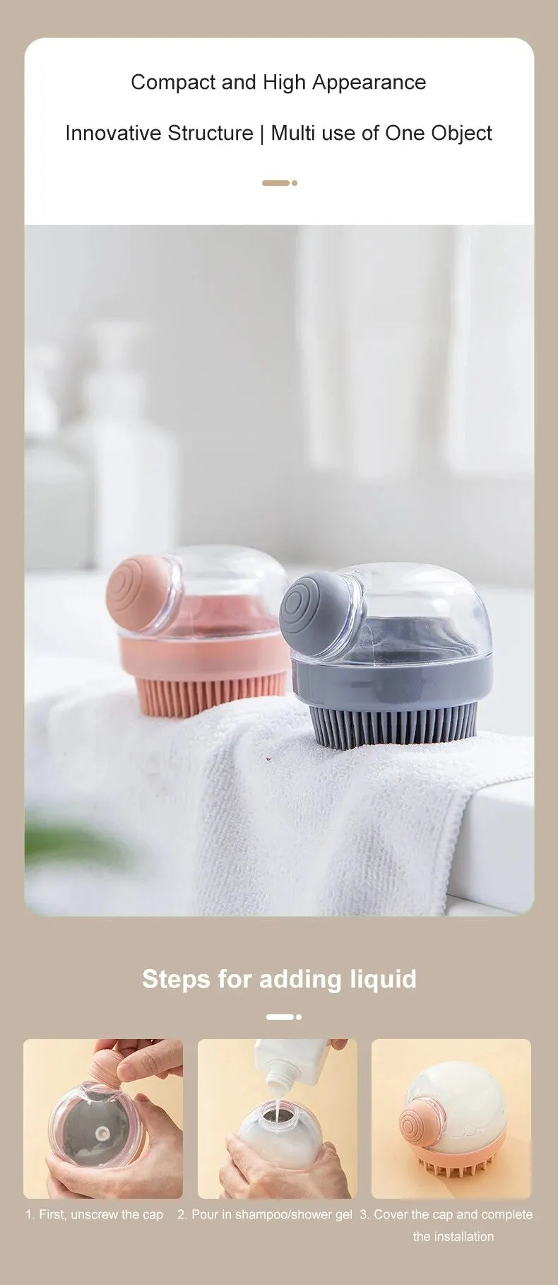 Soft Silicone Pet Bath Brush with Shampoo Dispenser
