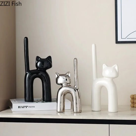 Cartoon Cat Statue Sculpture Ceramic Crafts